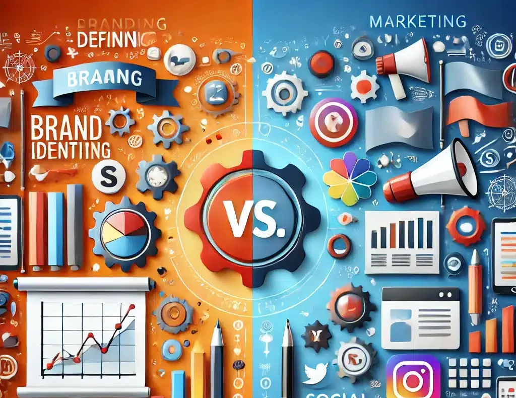 Branding vs. Marketing – Symbolische Darstellung von Markenaufbau und Marketingtools